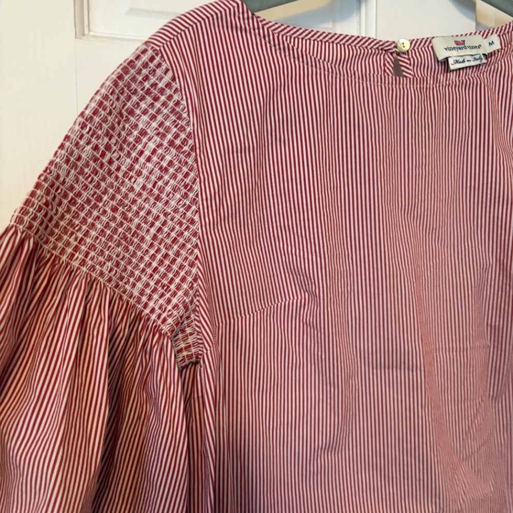 Vineyard Vines Red and White Ruffle Blouse Made in Italy M - Picture 3 of 4